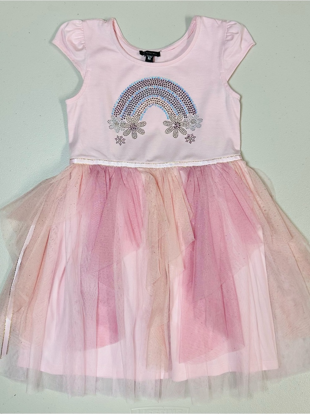 Zunie Pink Tulle Rainbow Glitter Dress